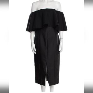 WOMEN'S BLACK PAPER LONDON WOOL KNEE LENGTH OFF SHOULDER DRESS GOWN $850 Sz 14